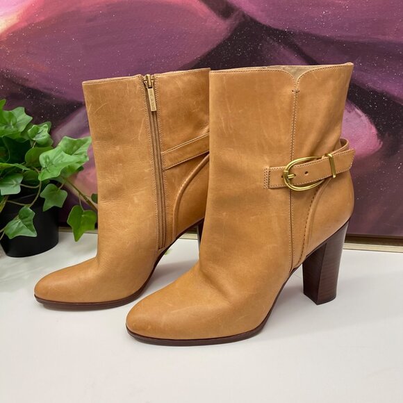 Veronica Beard Viv Booties Natural Leather Upper Ankle Heeled Buckle Boots Size - Picture 3 of 16